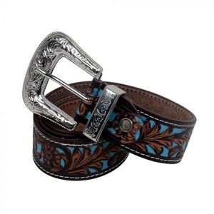 Hand-tooled Leather Black silver buckle Turquoise Belt Myra Bag